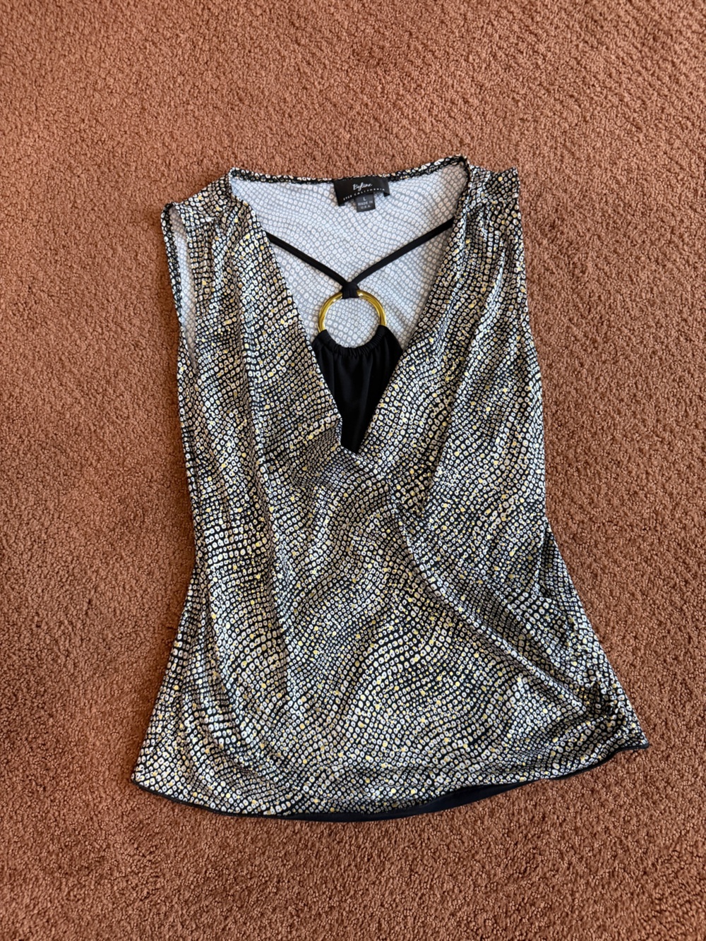 Byline Black Tank Top with Gold Ring Accent